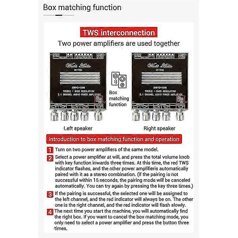 -tb22 Bluetooth Power Amplifier Board 2.1 Channel Mini Wireless Audio Digital Amp Module Speakers 5