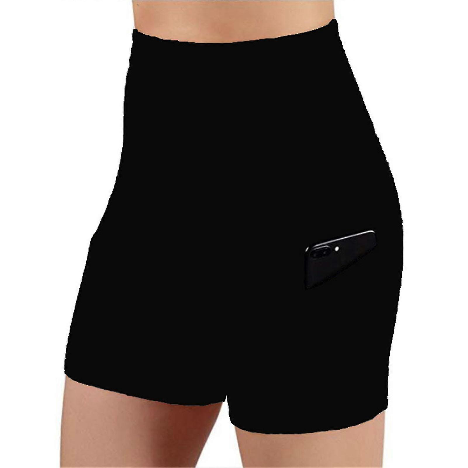 מכנסי אופניים עם מותן גבוה לנשים עם 2 כיסים צדדיים אימון ריצה מכנסי יוגה קצרים ליוגה כושר גופני