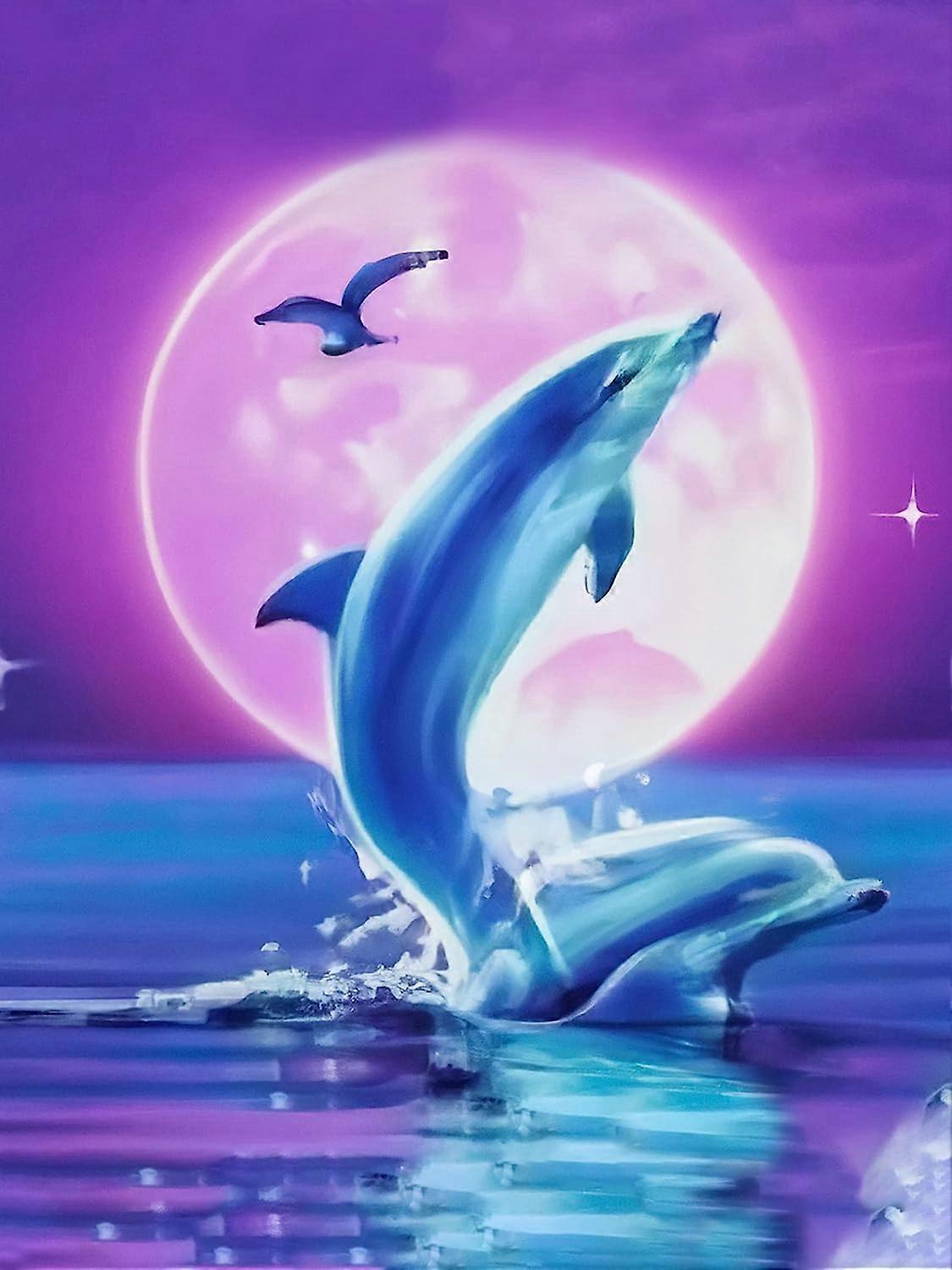 DIY 5D diamond painting set Dolphin, diamond embroidery animal digital painting set accessories, cross stitch canvas living room bedroom wall sticker