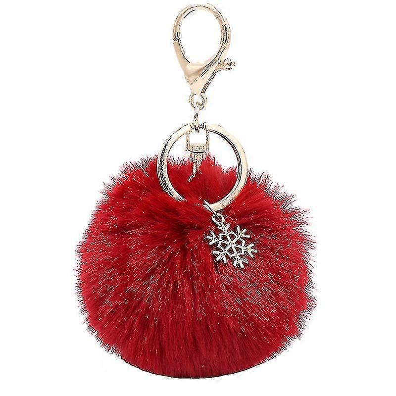 Artificial Fur Pompom Snowflake Plush Keychain