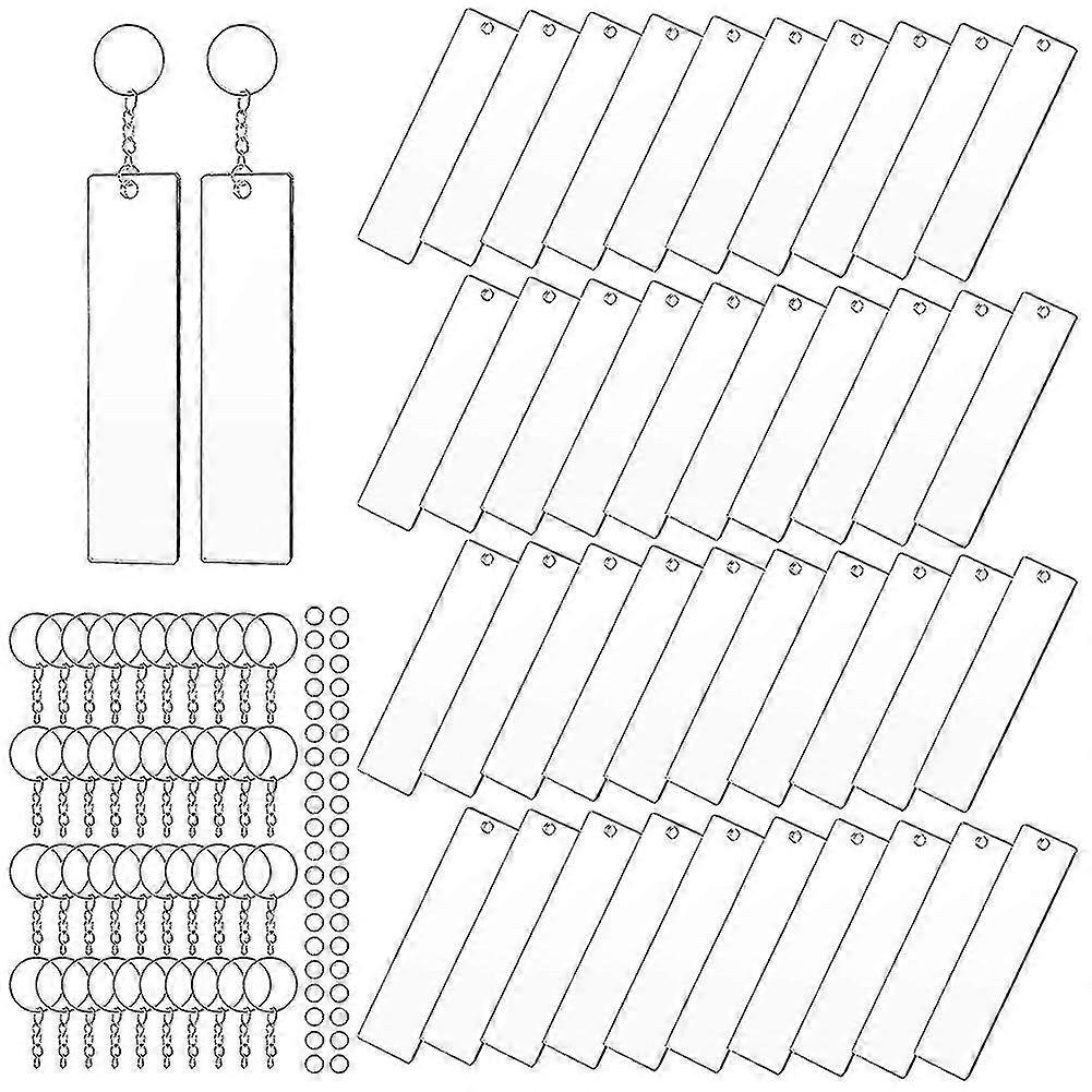 120 Pieces Rectangle Acrylic Key Chain Transparent Acrylic