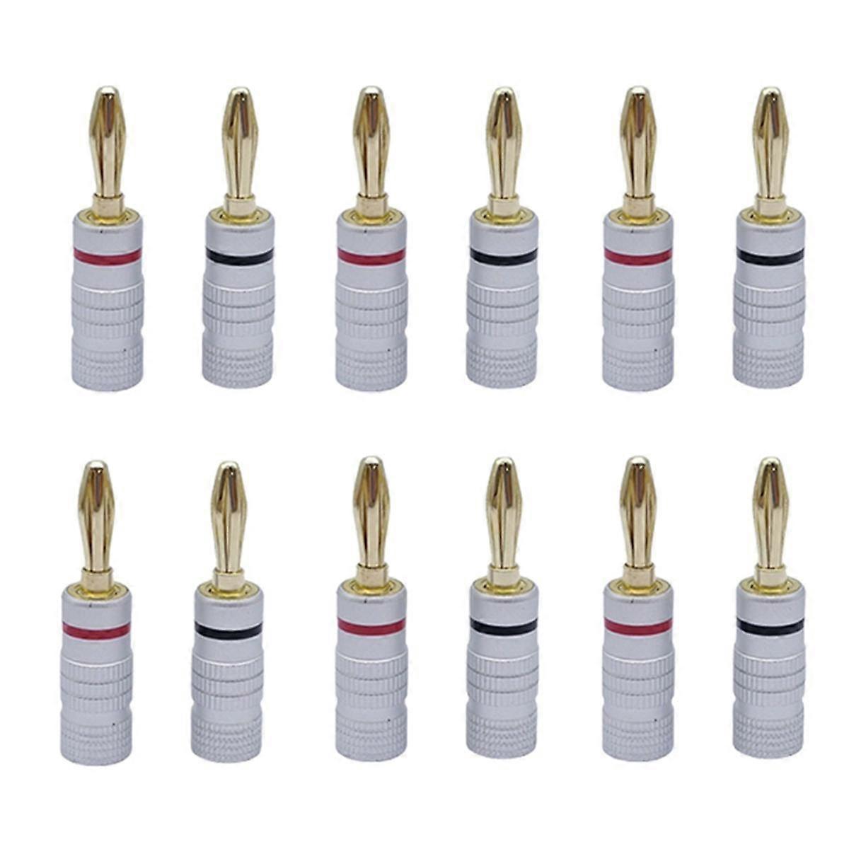 12 Pcs 4mm Audio Jack Connector Banana Plugs Audio Jack Connector, 24K Gold Dual Screw Lock Speaker Connector