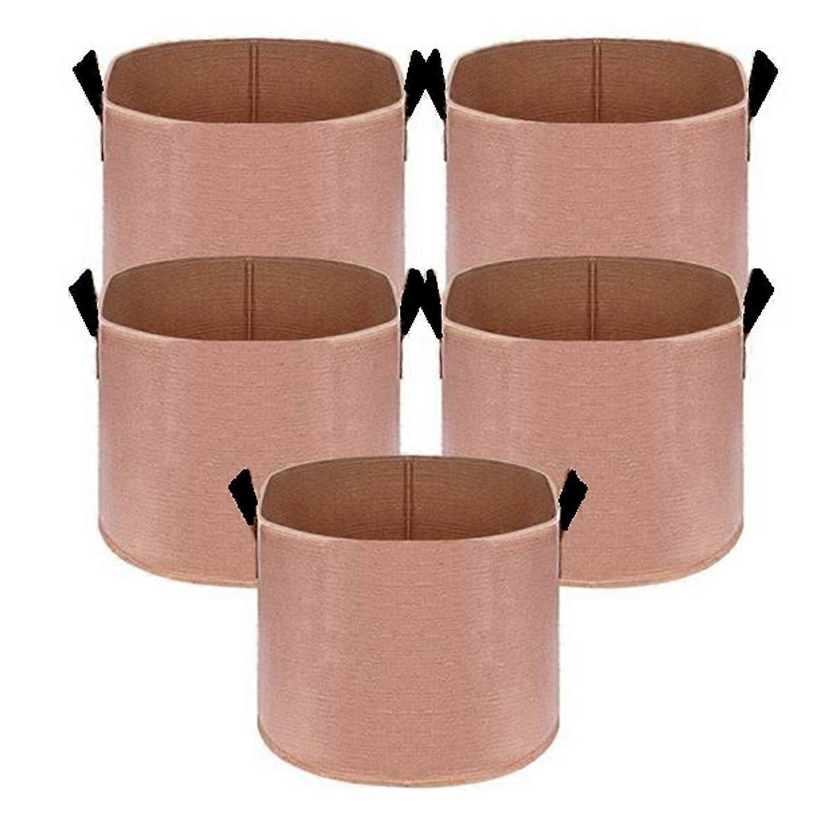 5-Pack 7 Gallons Grow Bags Heavy Duty Thickened Nonwoven Fabric Pots with Strap Handles Tan