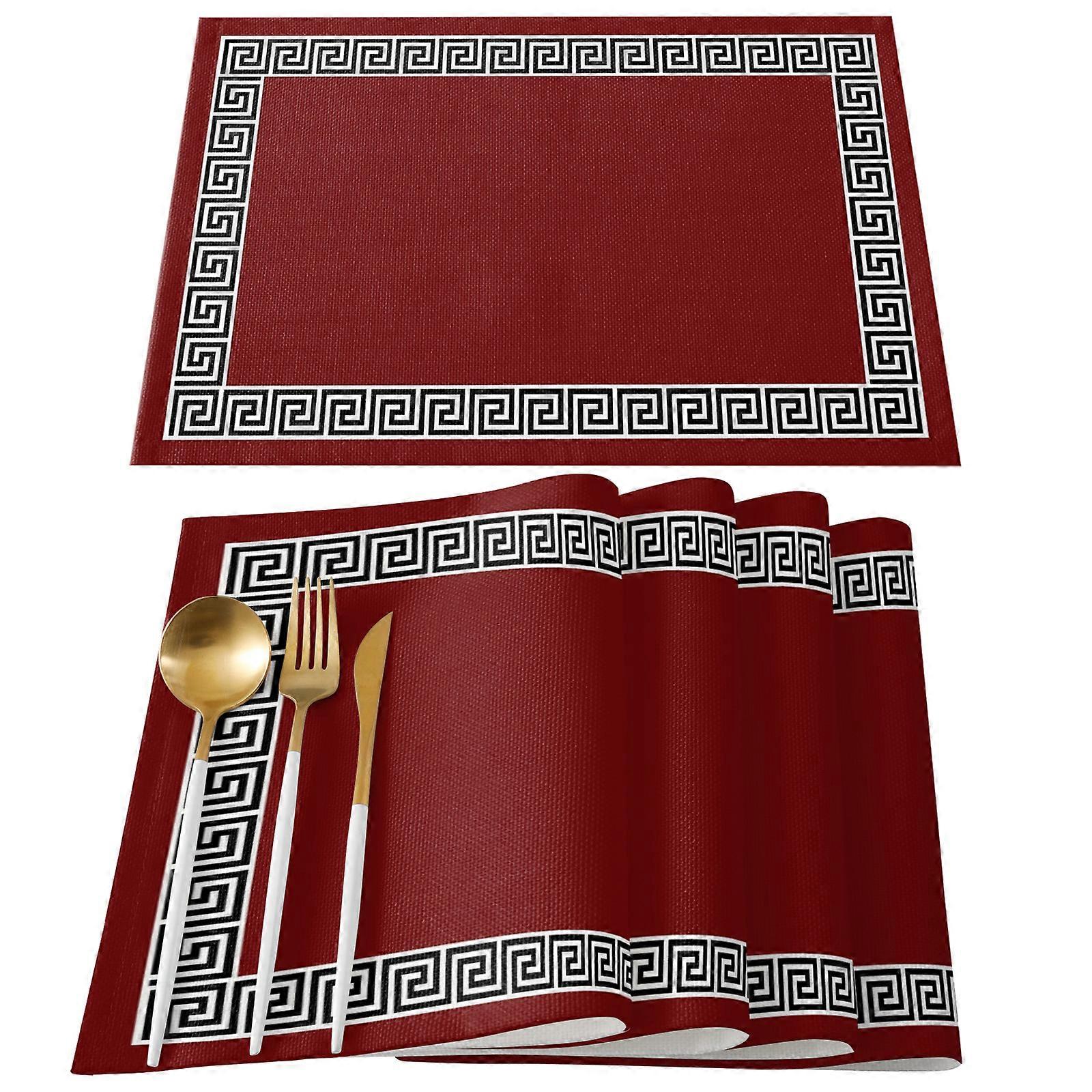 4/6pcs, Linen Placemats, Solid Color Simple Chinese Style Table Decorative Mats, Table Decorative Accessories, Heat Resistant Linen Tableware Pads, Di