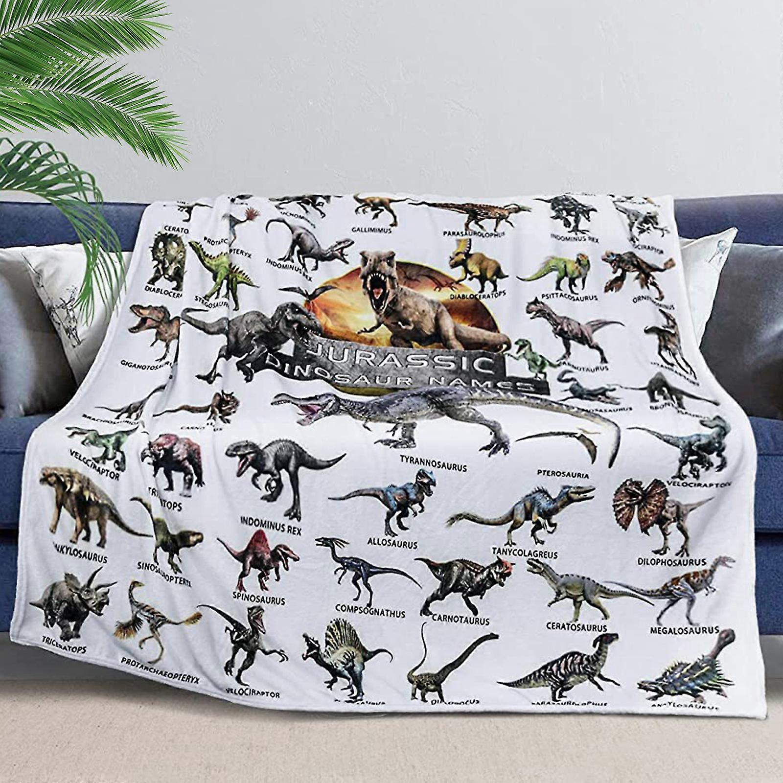 Dinosaur Pattern Kids Soft Plush Blanket for Sofa Bed - Machine Washable