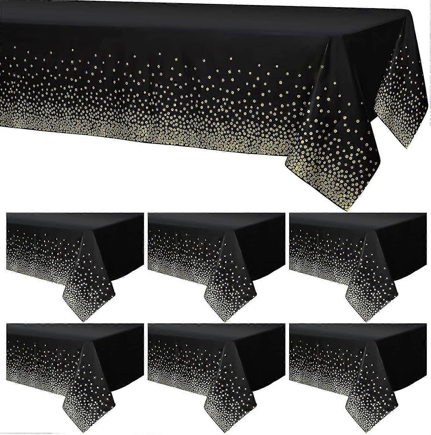 6 Packs Polka Dot Table Cloths 54" X 108" Black Gold Polka Dot Table Cloths Rectangular Party Table Cloths Disposable Waterproof Table Cloths Picn PXC