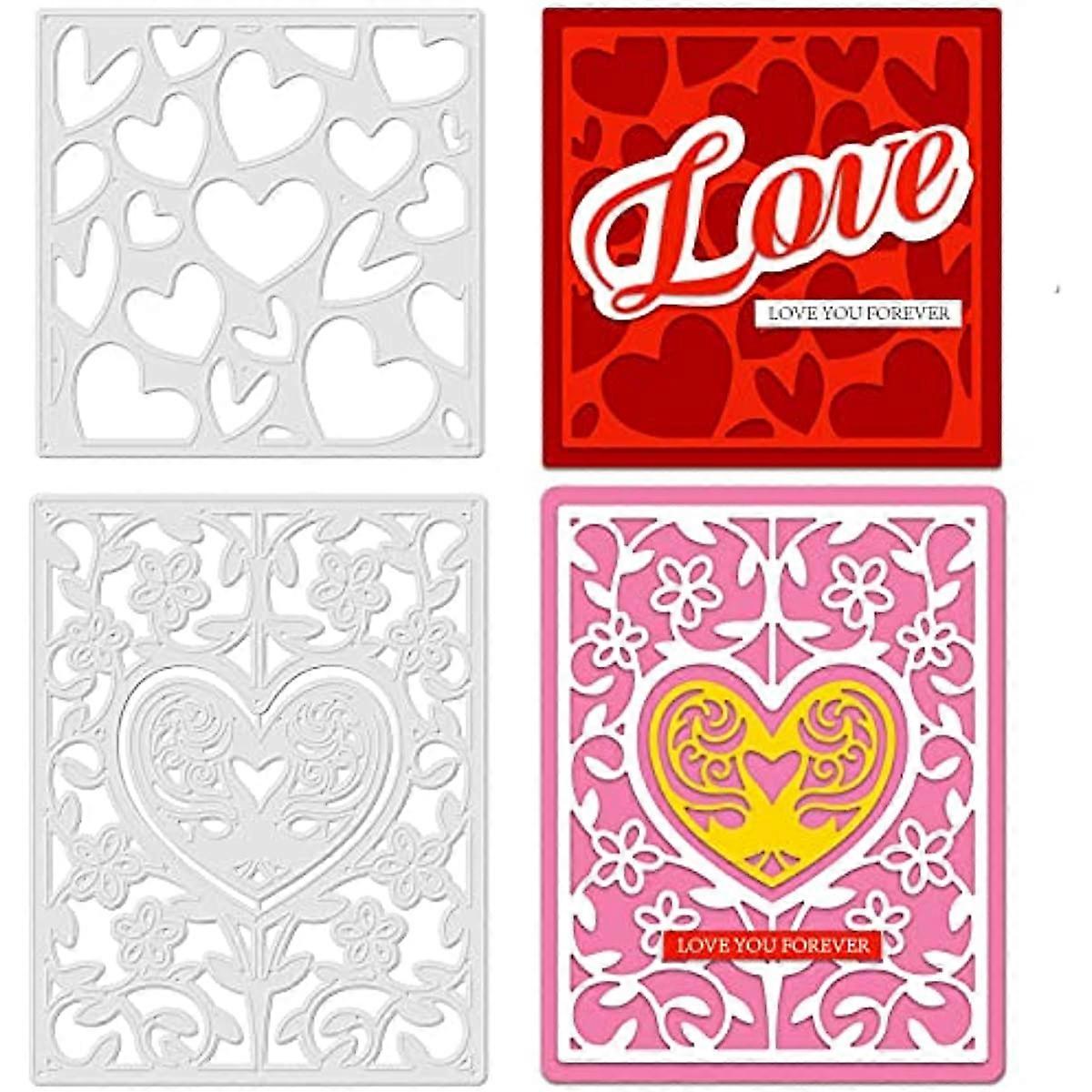 2pcs Heart Background Cutting Dies Love Heart Carbon Steel Die Cuts for DIY Crafting Embossing Stencil Template for Valentine's Day Background Card Ma