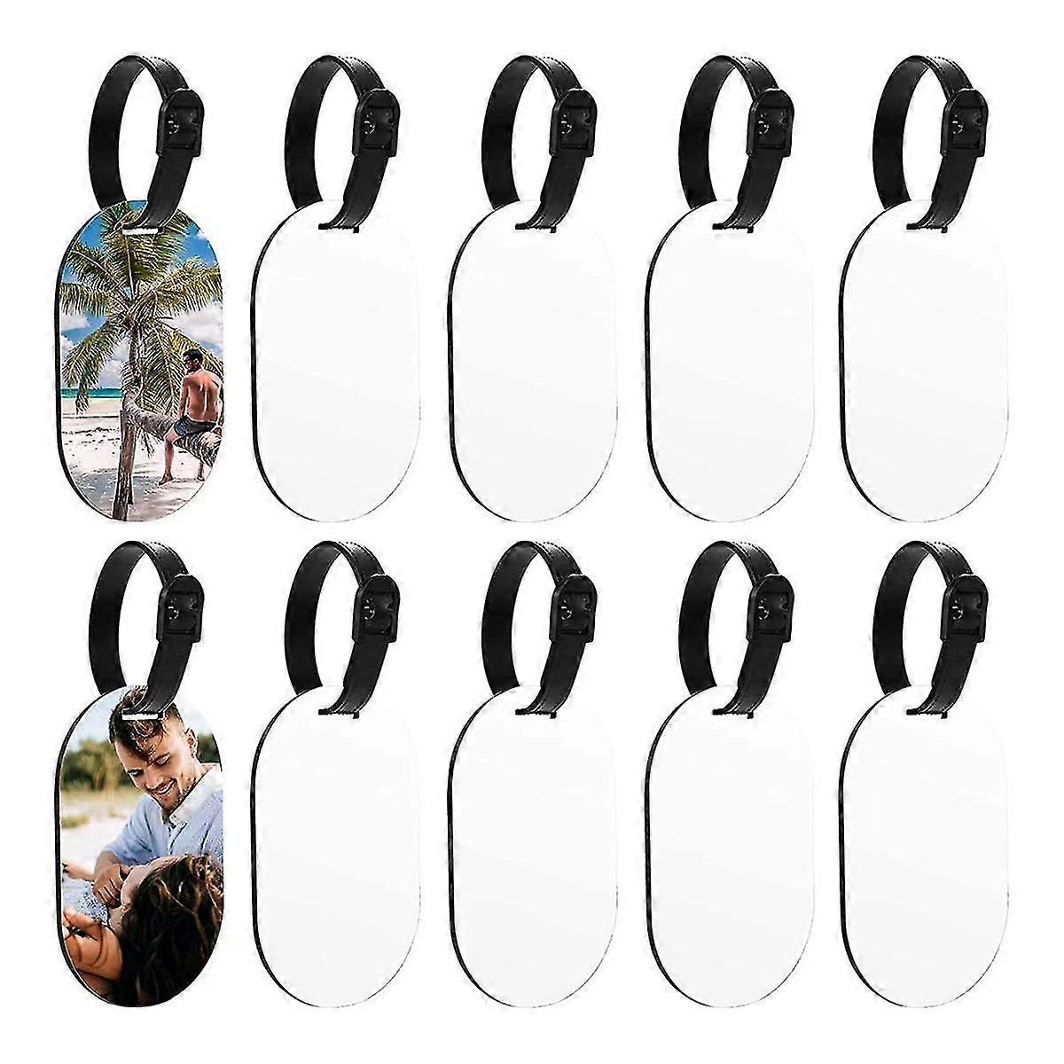 10pcs Sublimation Blank Luggage Tags Kit Blank Travel Bag Baggage Tags With Strap Double Sided Mdf