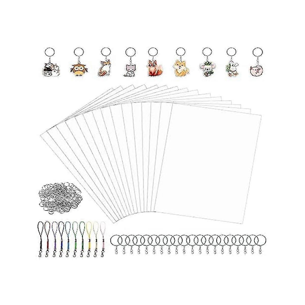 Keychain Set -15 Printable Shrink Sheets, 20 Keychains, 100 Split Jump Rings And 5 Lobster Clips Diycrafts For Kids
