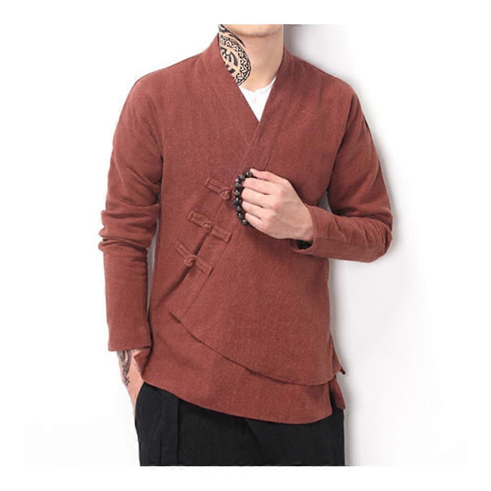 Flax Slant Opening Plate Button Stand Collar Coat