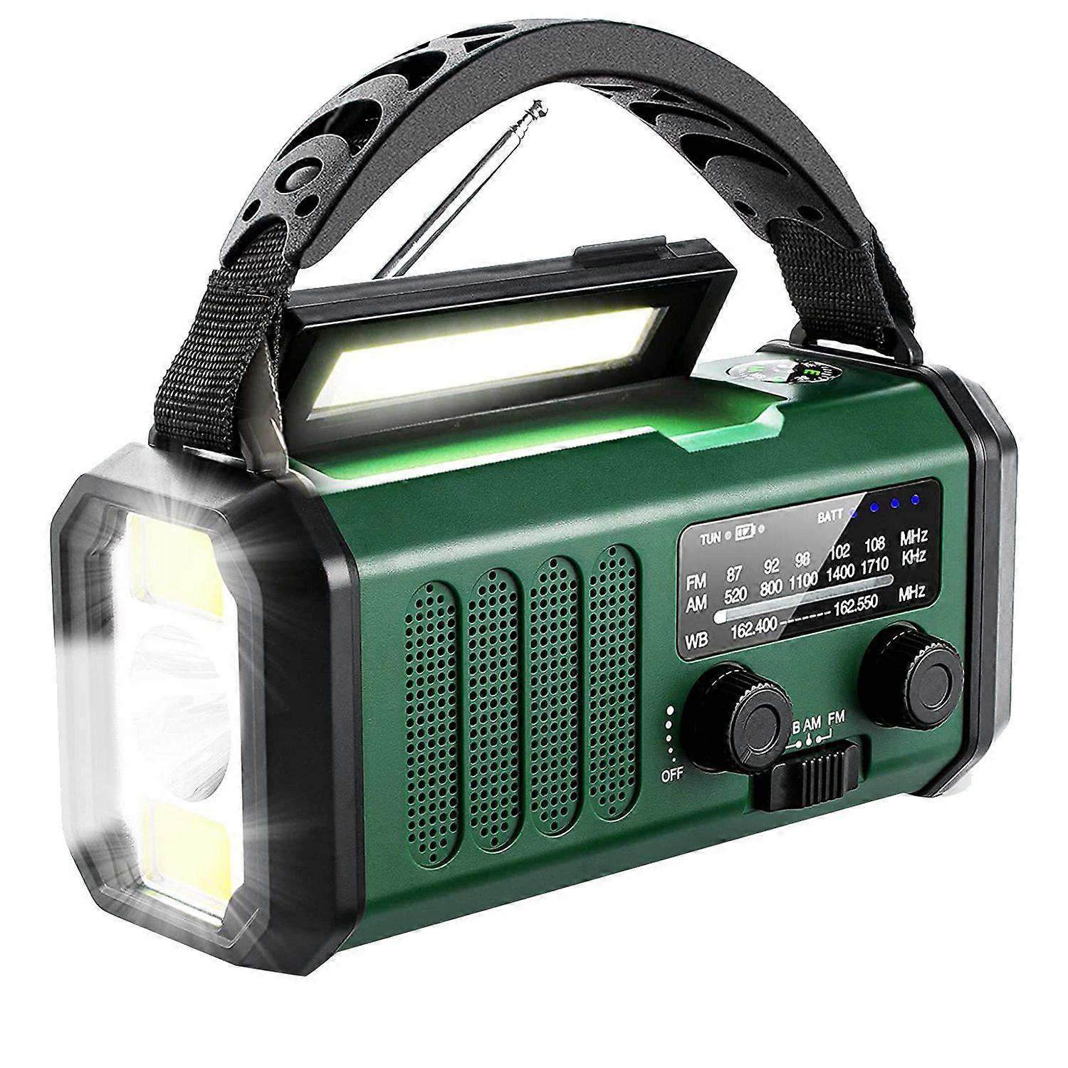 Radio à manivelle d’urgence à énergie solaire Radio météo AM FM, SOS, 3 modes, lampe de lecture