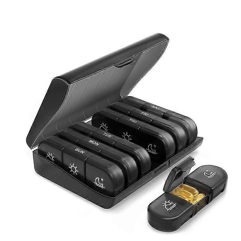 Seven Days A Week 21-compartment Black Pill Box Classification Box Portable Plastic Compartment Pill Box