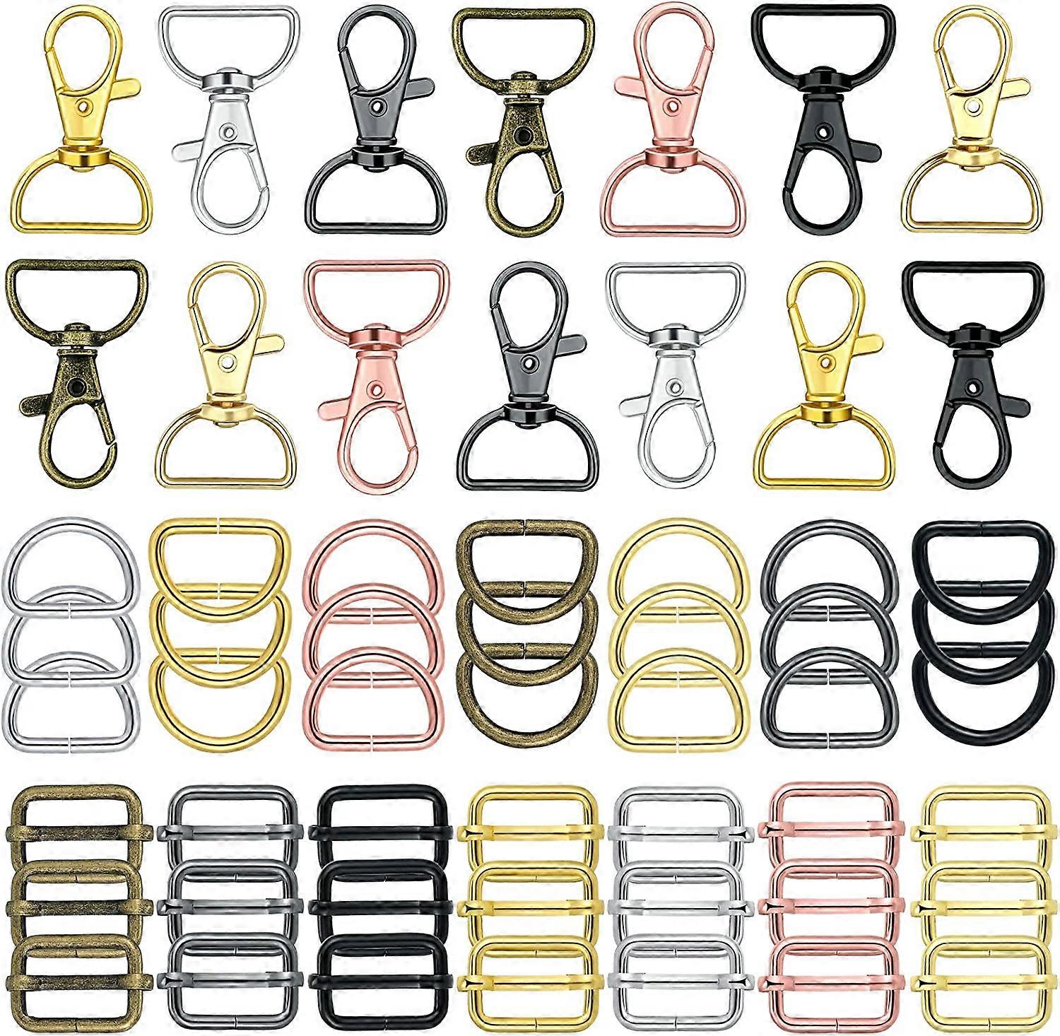 56 Pieces Purse Hardware Keychain Hooks with D Rings Set for Bag Making Lanyard Snap Hooks Metal Swivel Clasps with D Rings and Slide Buckle for Purse