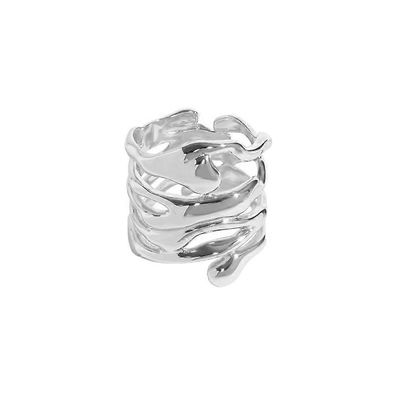 Silver ring, liquid irregular open ring