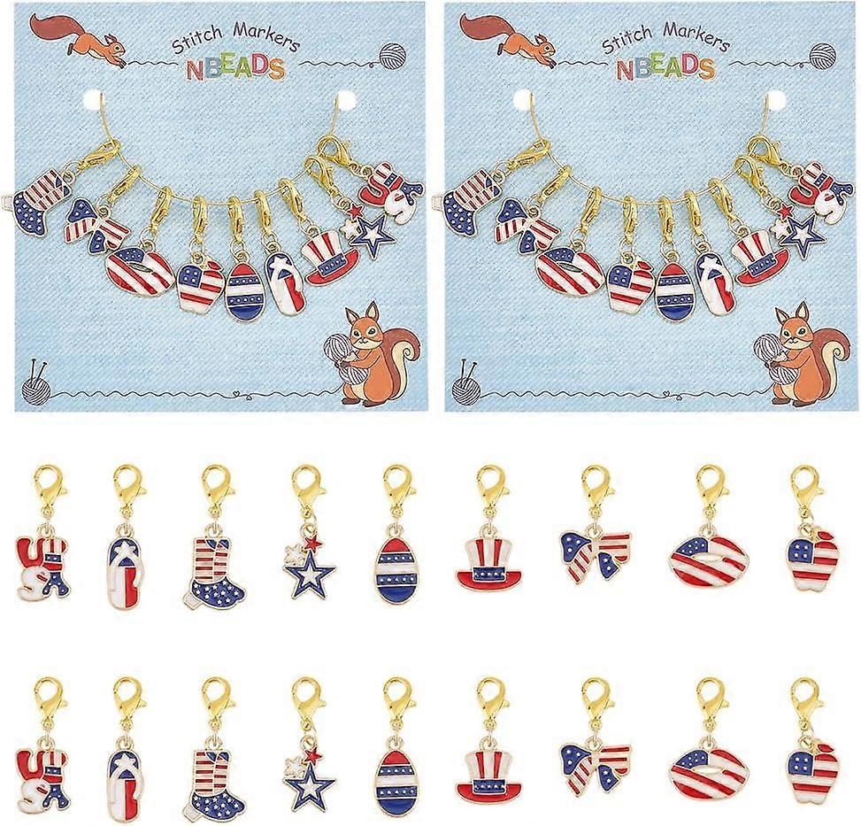 18 Pcs American Flag Style Stitch Markers Enamel Crochet Marker Removable Lobster Clasp Locking Knitting Markers DIY