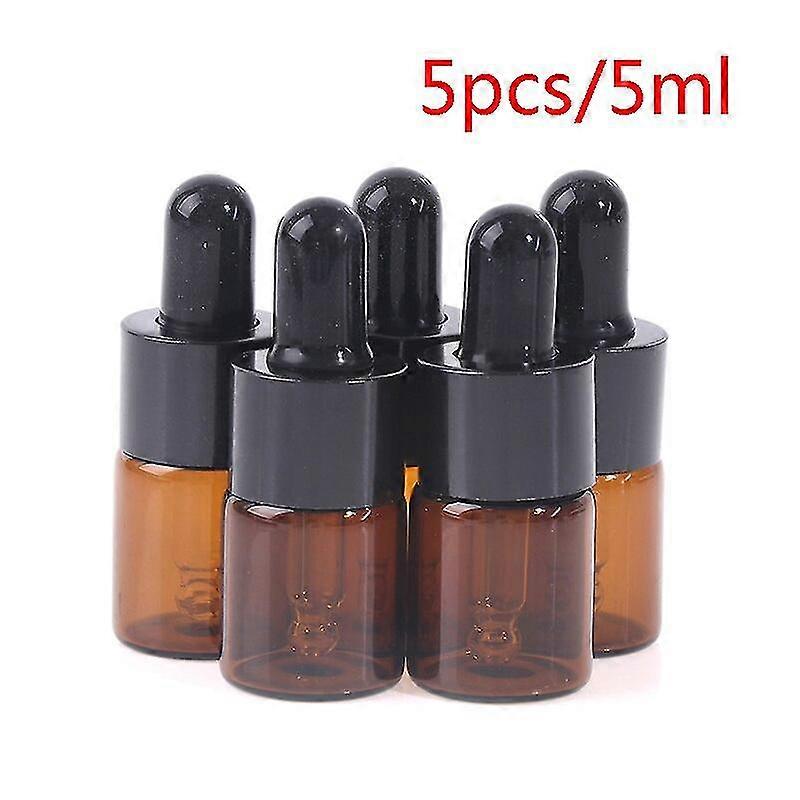 5pcs/lot 5ml 10ml 15ml 20ml Essential Oil Bottles Amber Glass Dropper Bottle Jars Vials With Pipette For Cosmetic Perfume Tw