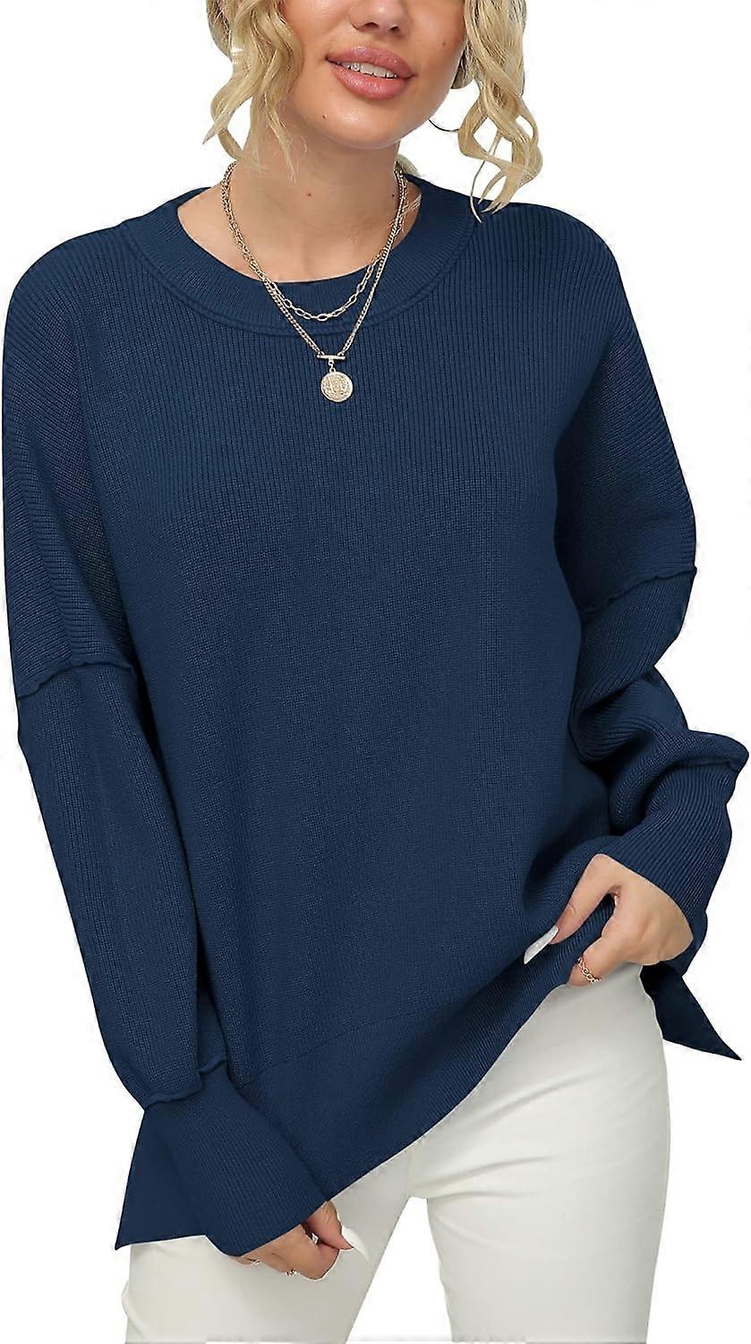 Women's Crewneck Batwing Sleeve Oversized Ribbed Knit Pullover Sweater Top