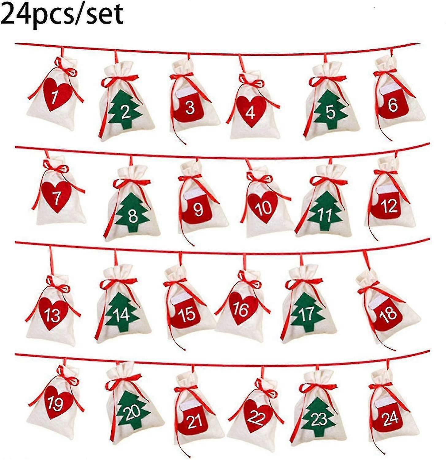 Christmas Countdown Fabric Advent Calendar 12 Days Countdown Xmas Hanging Advent Calendar Garland For Candy Gift Bags Sacks Diy Christmas Party Decora