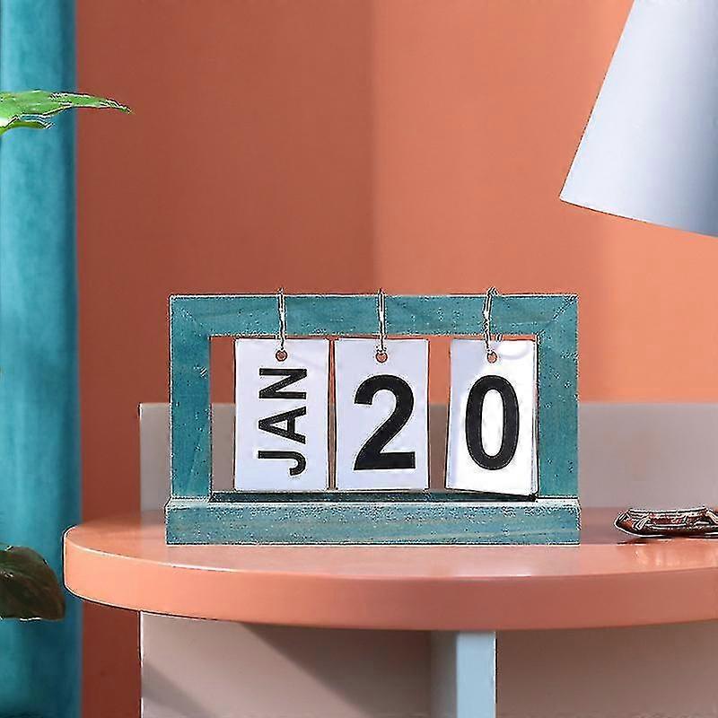 Wooden Manual Flip Desk Calendar, Reusable Retro Desk Calendar Block Calendar, Used To Decorate Office,Black Black