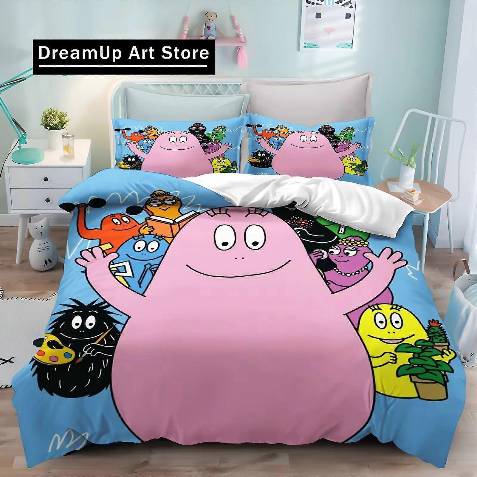 a4173 ملاءات سرير جديدة L-Les & B-Barbapapa مجموعة مفروشات غطاء لحاف مزدوج غطاء وسادة لحاف للأولاد والبنات البالغين غرفة نوممجموعة مفروشات من 3 قطع (1 لحاف