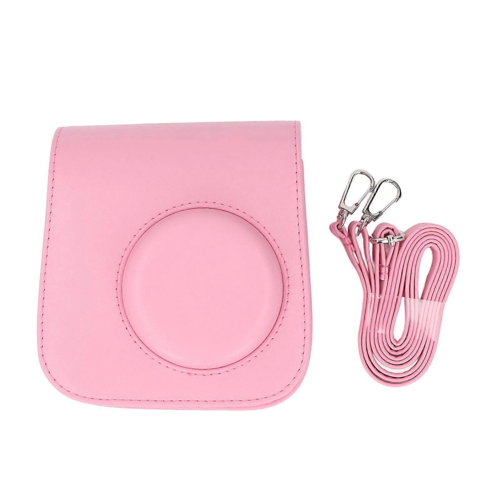 Instant Camera Protective Case with Removable Adjustable Strap Retro Rain Proof Scratch Resistant PU Leather Bag for Mini SE 7 Plus Roseate