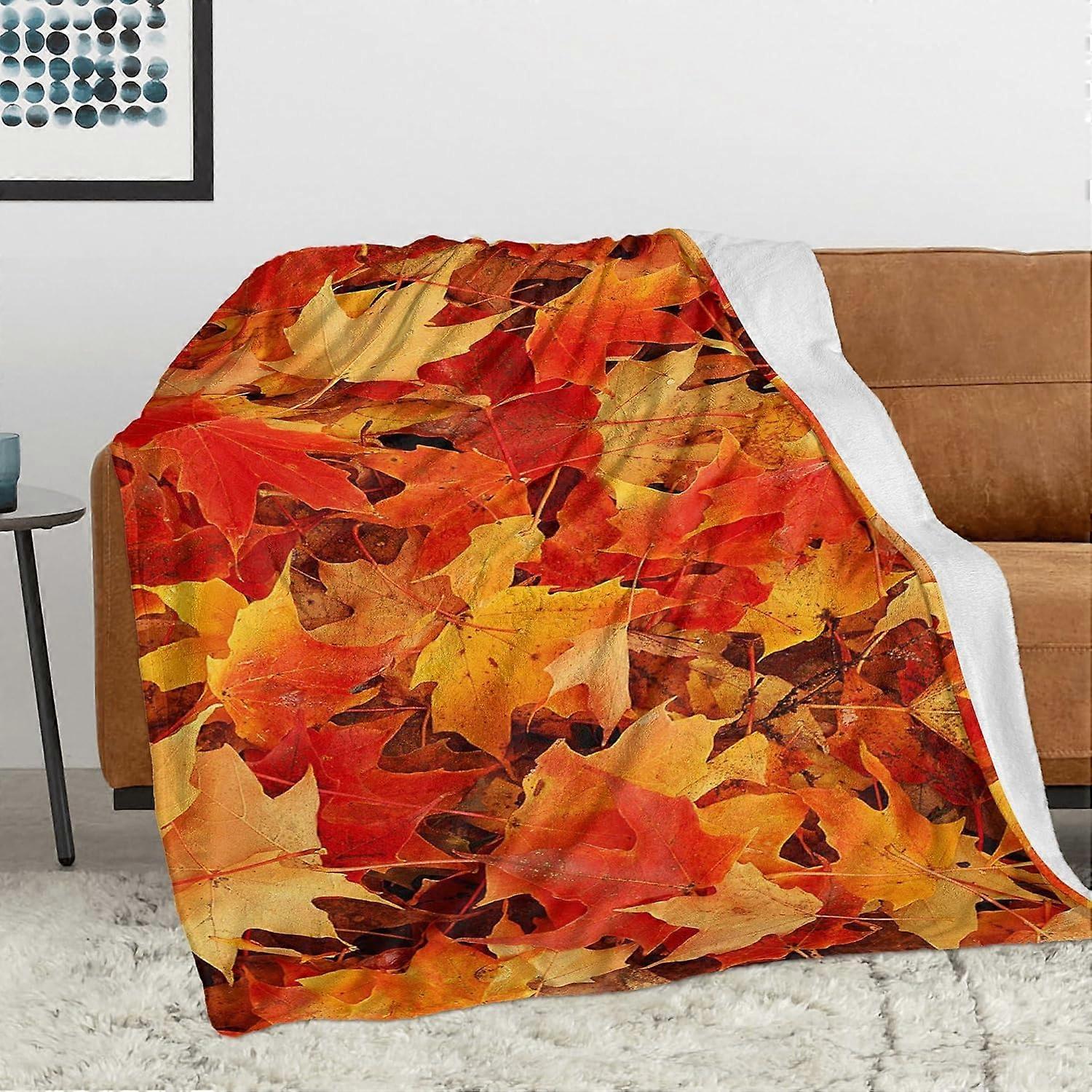 Récolte d’automne Jeter Couverture Feuilles d’automne Festif \u200bCouvertures Léger Confortable Flanelle Douce Couverture de lit pour salon Canapé Chaise Canapé 60 « x 80 »