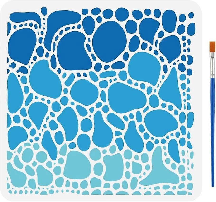 Cell Theory Stencil with a Paint Brush 11.8x11.8Inch Cell Patterns Large Stencil Bubbles Painting Stencil Pattern Theme Drawing Stencil for Painting o