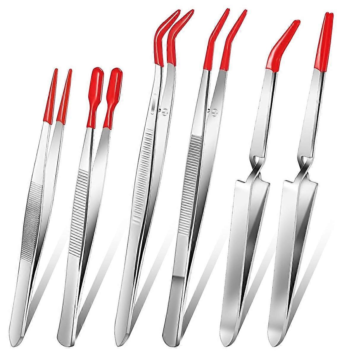 6 Pieces Tweezers with Rubber Tips -Lock Tweezers PVC Coated Tweezers Craft Jewelry Tweezers Anti Scratch Tweezers