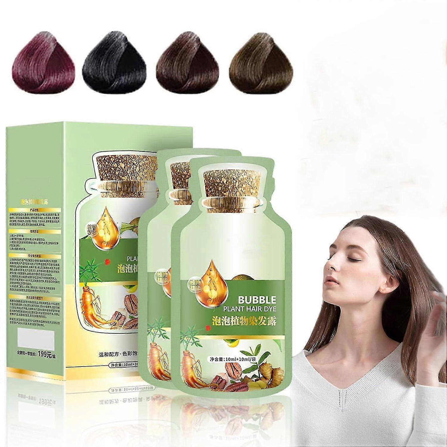 Naturlig växthårfärgning, rent växtextrakt för grå hårfärg Bubble Dye, Ny botanisk bubbla hårfärgning 20 ml 10 förpackningar / låda