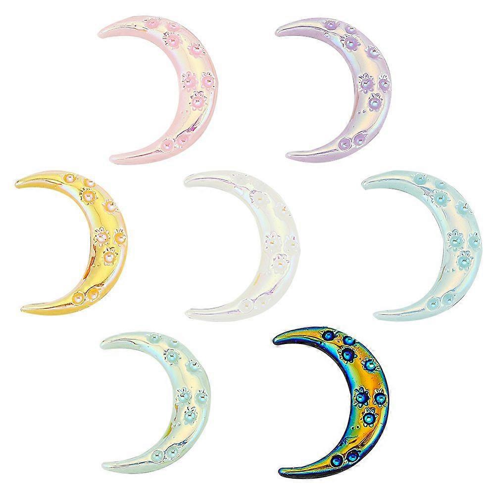 70Pcs 7 Colors Opaque Resin Cabochons AB Color Plated Crescent Moon Mixed Color 33x25x4mm 10pcs/color