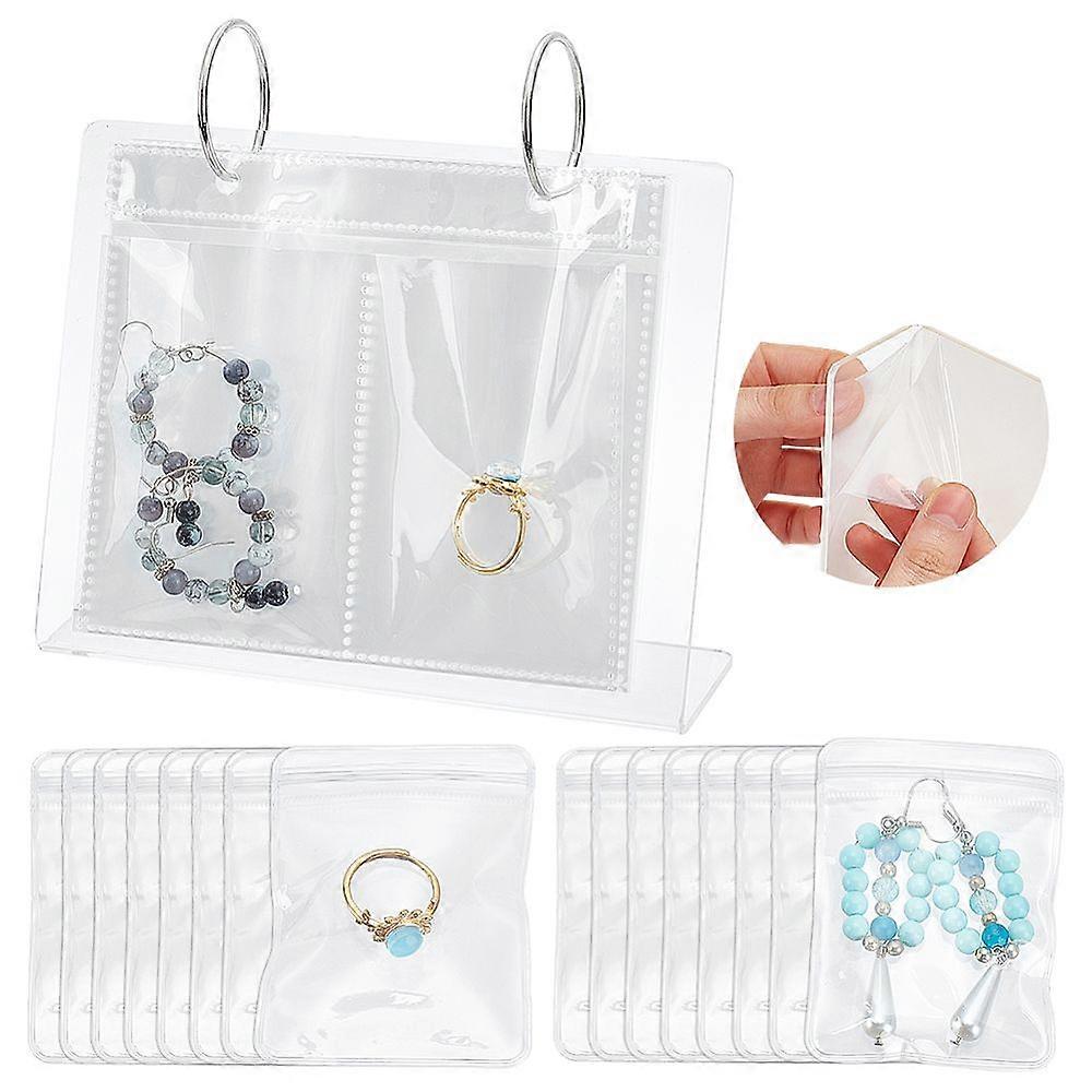 Vertical Acrylic Display Frame with Transparent PVC Storage Bag for Jewelry Storage Display White 16x16.8x5cm