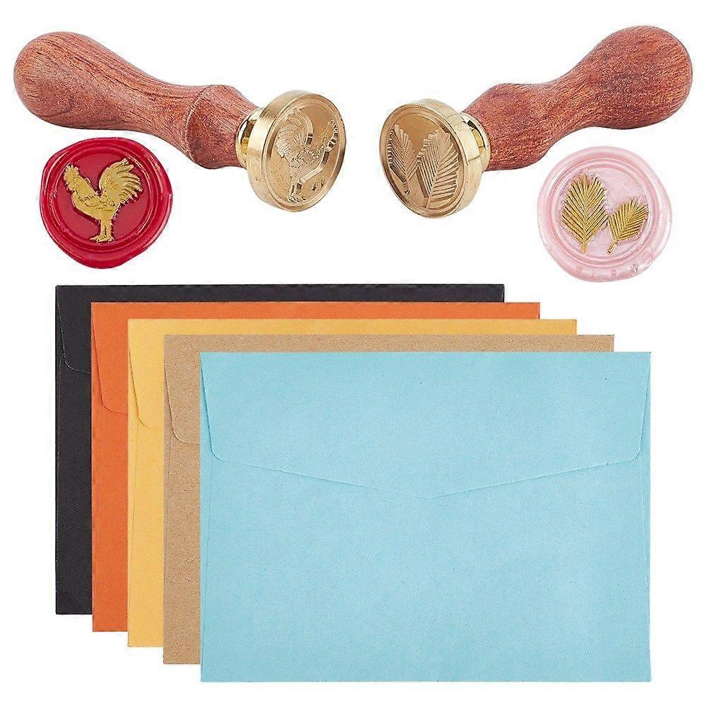 DIY Scrapbook Making Kits Including Brass Wax Seal Stamp and Wood Handle Paper Envelope Flower Pattern Mixed Color 12pcs
