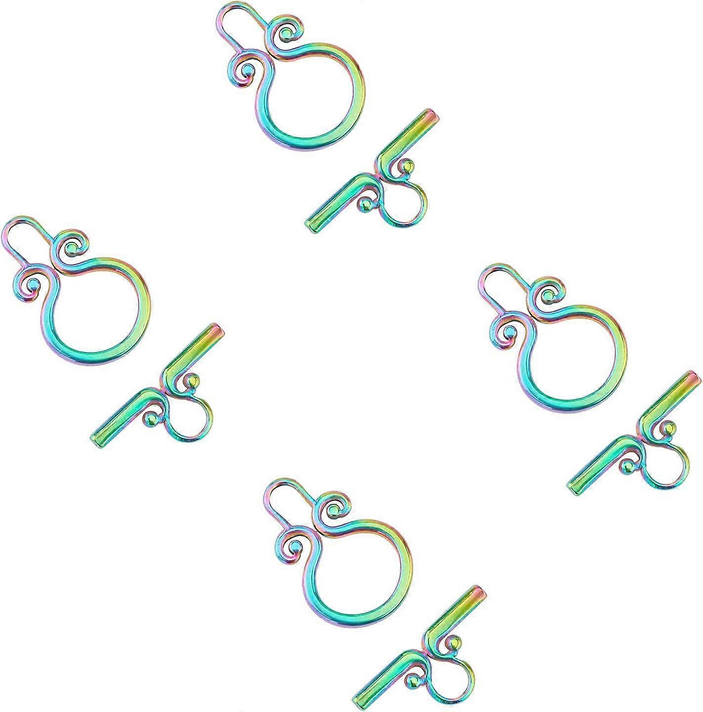6 Sets Multi Color Vacuum Plating Ring Toggle Clasps Stainless Steel Ring Toggle Connectors Necklace Toggle Clasps for DIY Jewelry Making 22.5mm Ring