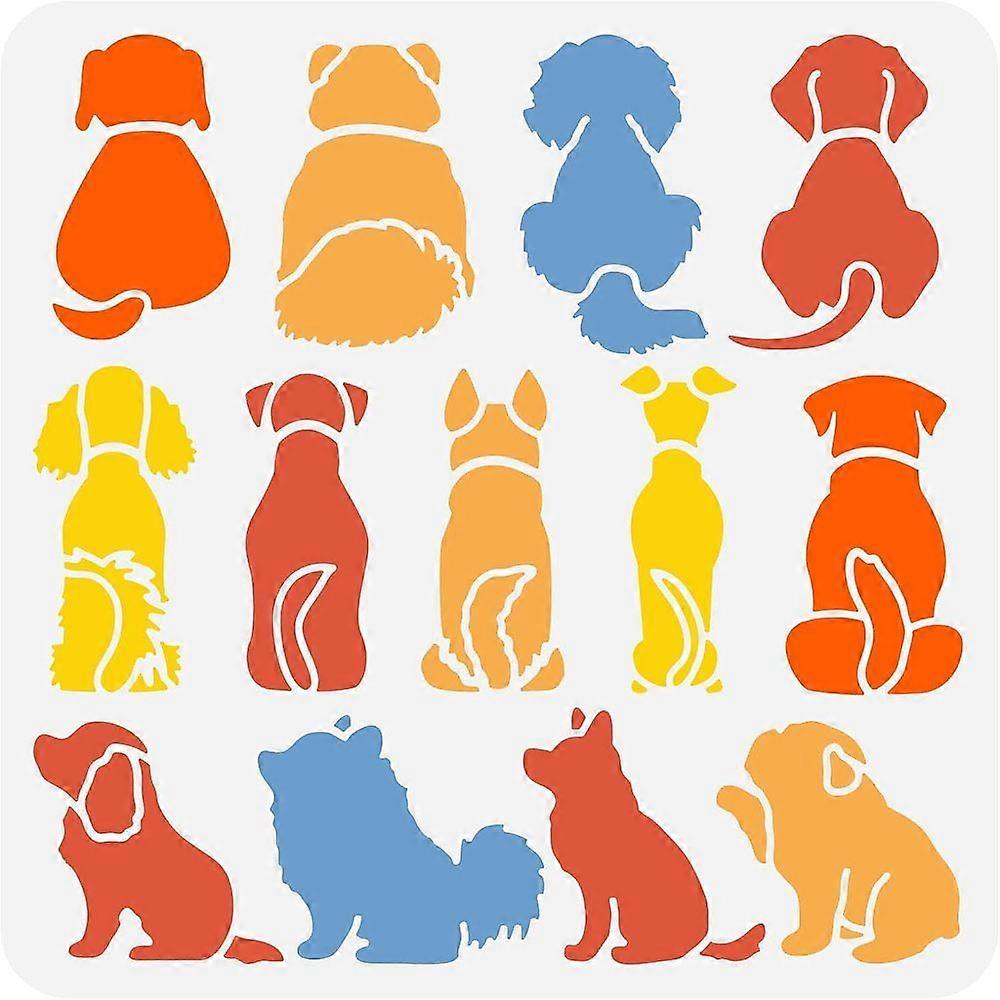 1pc Dog Stencil 11.8x11.8 inch Puppy Dog Sitting Stencils Template Plastic Dog Pattern Stencil Large Reusable Dog Sitting Stencils for DIY Painting Ho