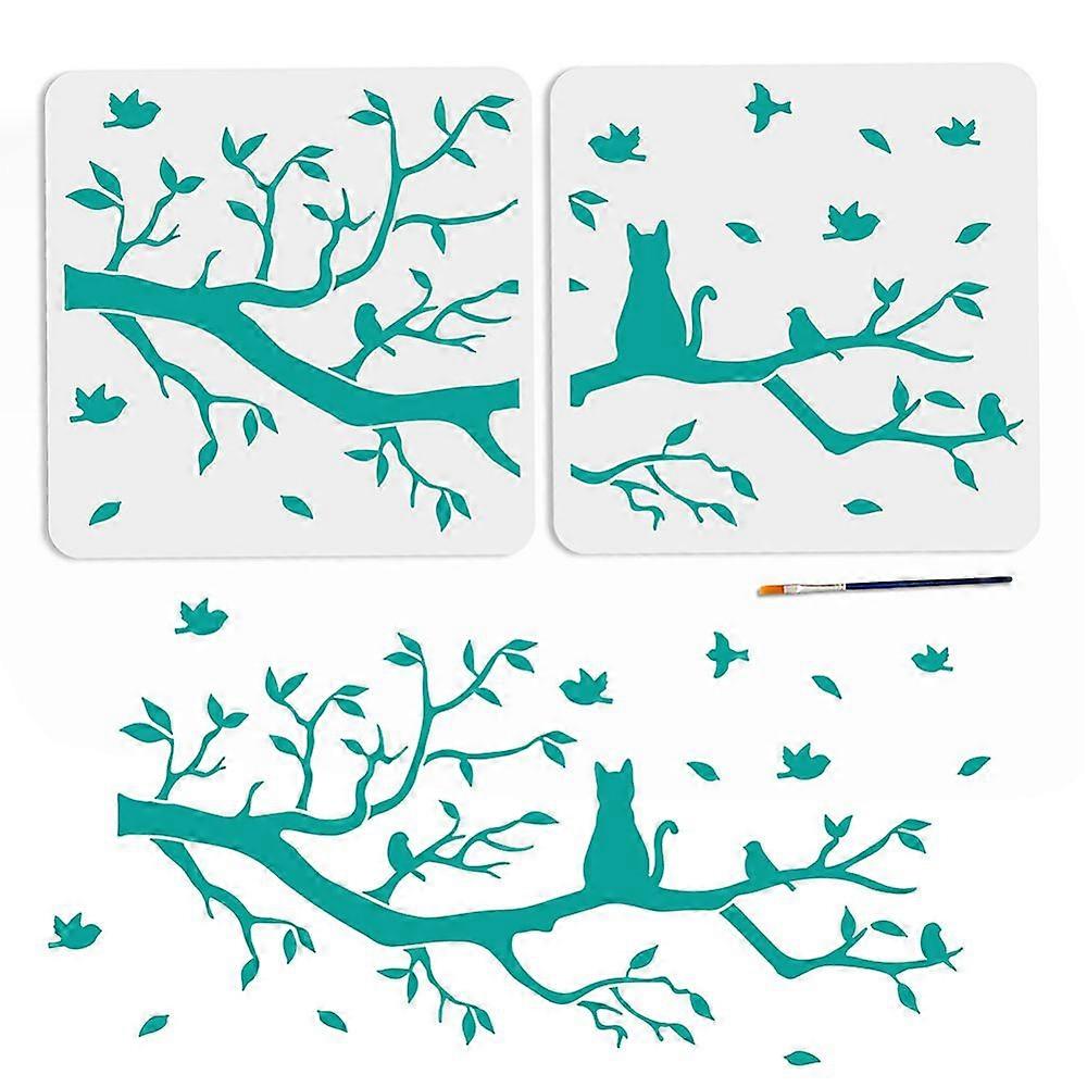 1Bag US 1 Set PET Hollow Out Drawing Painting Stencils for DIY Scrapbook Photo Album with 1Pc Art Paint Brushes Branch Pattern 300x300mm 1pc/style