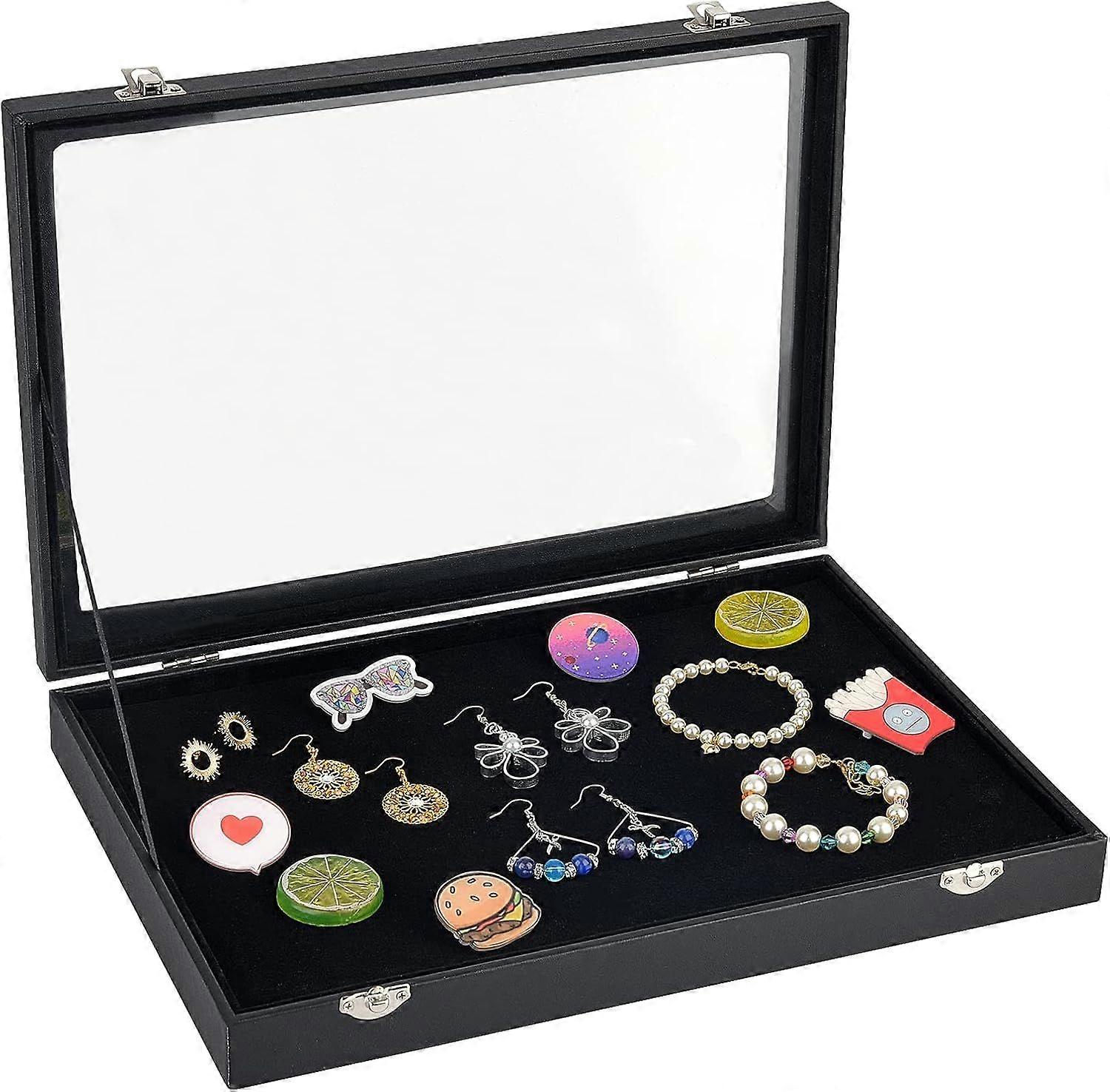 Pin Display Cases 13.8x9.4x2 Inch Badge Storage Showcase Display Boxes Brooch Display Case with Clear Window for Hard Rock Badges Medals Collectible -