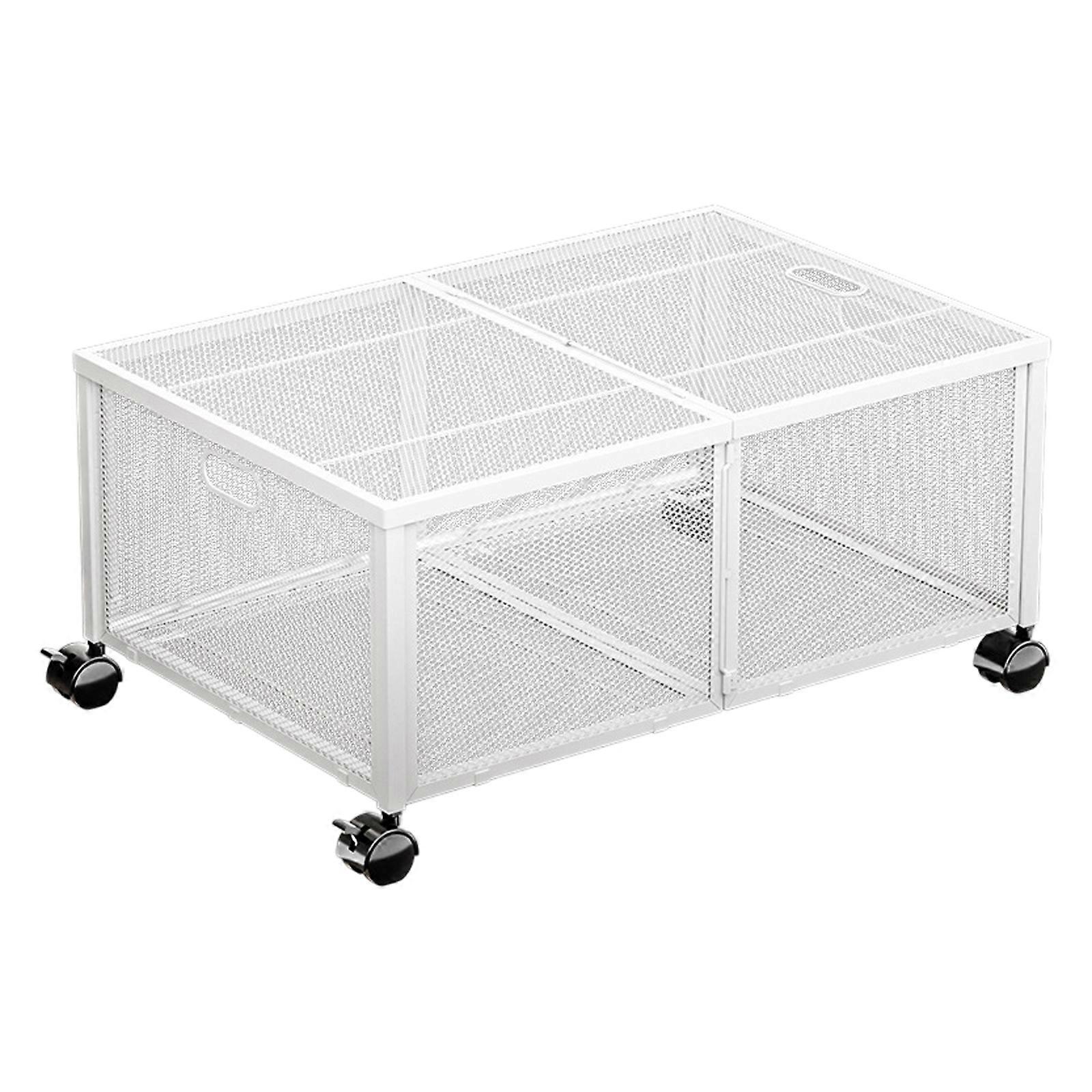 Mobile Underbed Storage Shelf Under Bed Cart with Rolling Wheels Movable Clothes and Shoe Organizer for Bedroom White