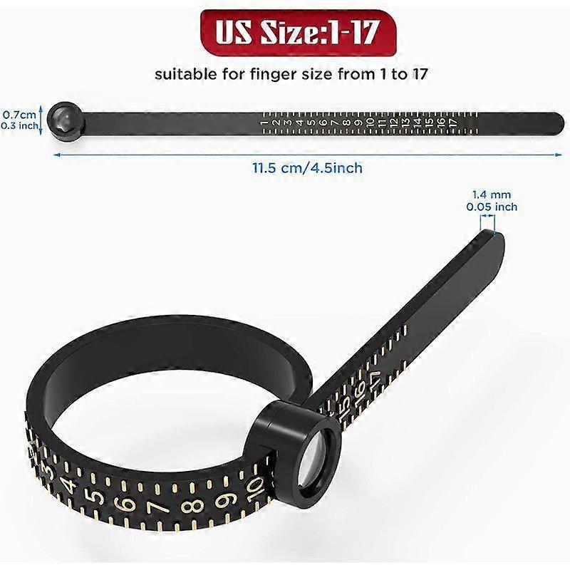 Ring Sizer, Reusable Finger Size Measuring Tape with Magnified Glass, Clear and Accurate Jewelry Sizing Tool 1-17 USA Rings Size YSXX