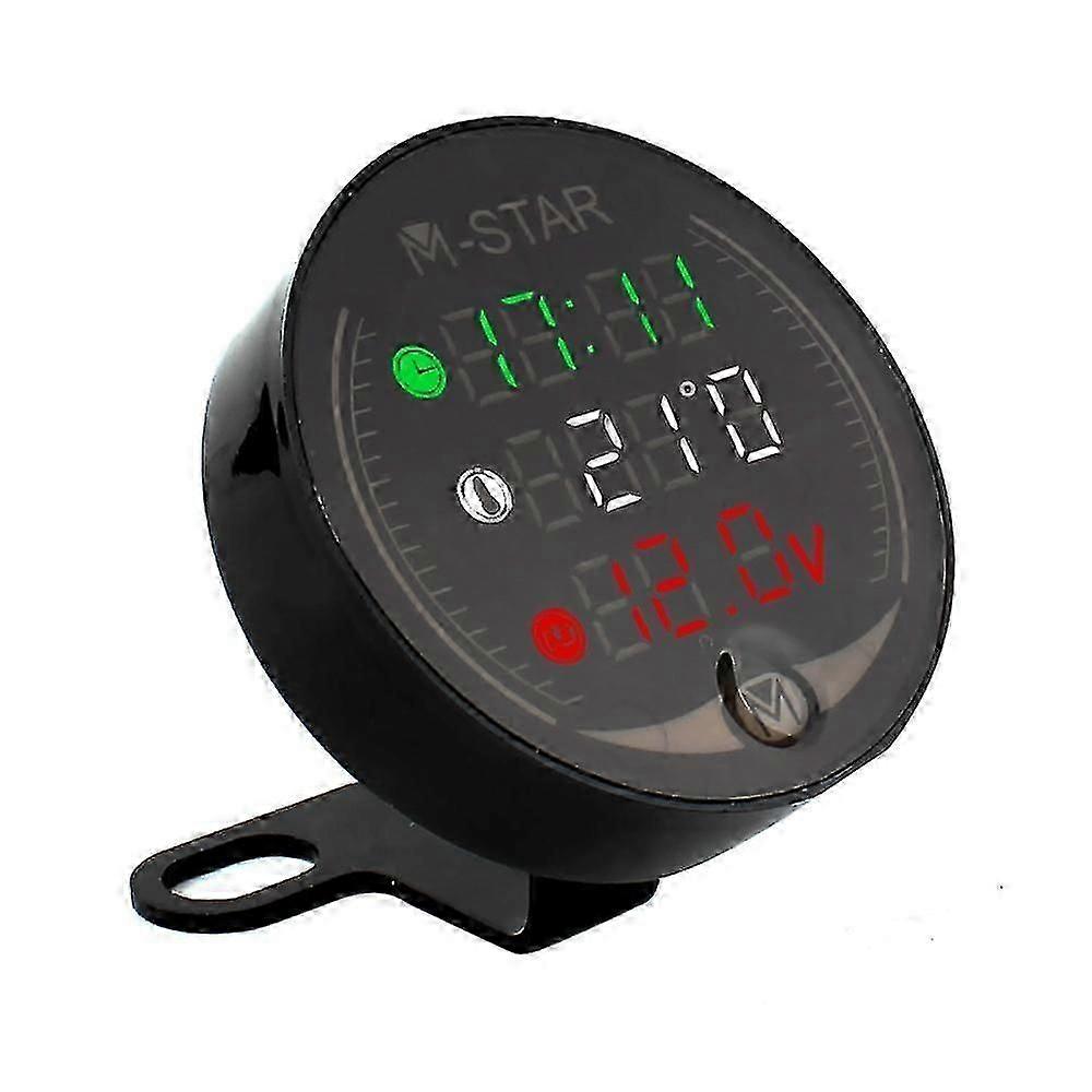 4 In 1 Motorcycle ATV Voltmeter+Electronic Clock+Thermometer+Stopwatch Digital LED Temperature Volta