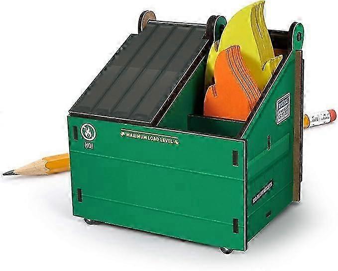 Schreibtisch Müllcontainer Bleistifthalter mit Notizkarten, sortiertHolz-Desktop-Bleistifteimer, Schreibtisch-Mülleimer-Stifthalter, grüner Mülleimerhalter, Desktop-Aufbewahrung