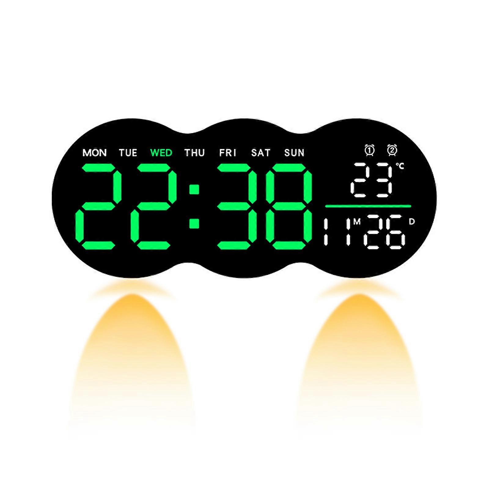LED Digital Wall Clock Cloud Shape with Temperature Display and 2 Alarm Remote Control Bottom Spotlight for Home Office