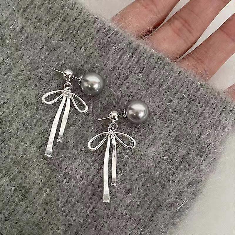 Imitation Pearl Bow Tassel Earrings for Women