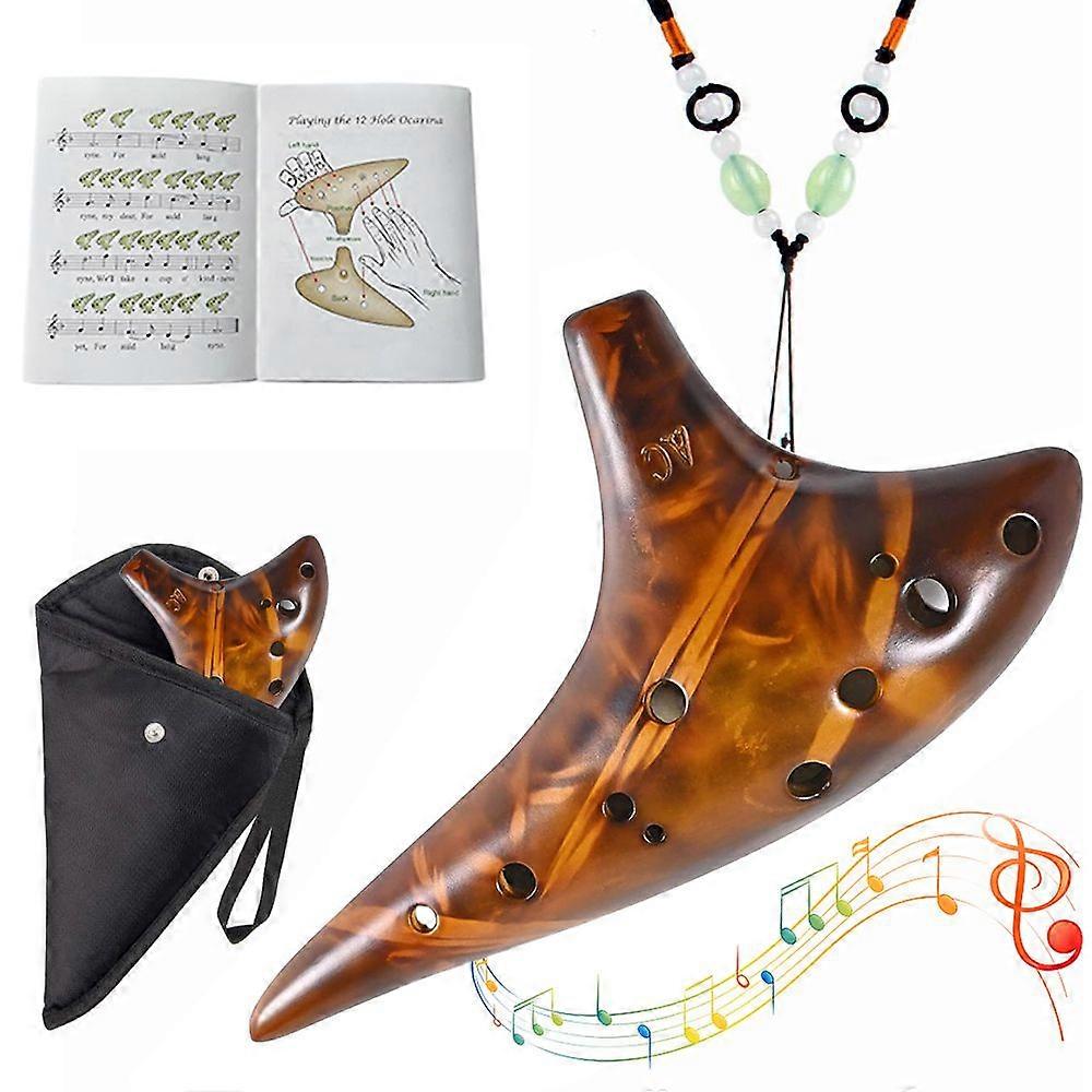 Ocarina, Noonedibs, 12 holes, easy to learn, for beginners, wind instrument, hanging string, sheet music, ceramic, with box