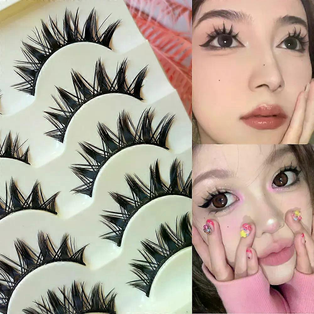 5ペアナチュラルロングキャットアイつけまつげコスプレメイクアップクロスストリップアイまつげ手作りマンガまつげエクステンション