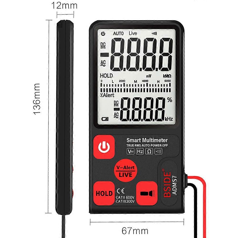 BSIDE ADMS7 Smart Multimeter True RMS Digitalmultimeter zur Messung der AC/DC-Spannungswiderstandsfrequenz mit LCD-Display DC/AC-Spannungsmesserwiderstand