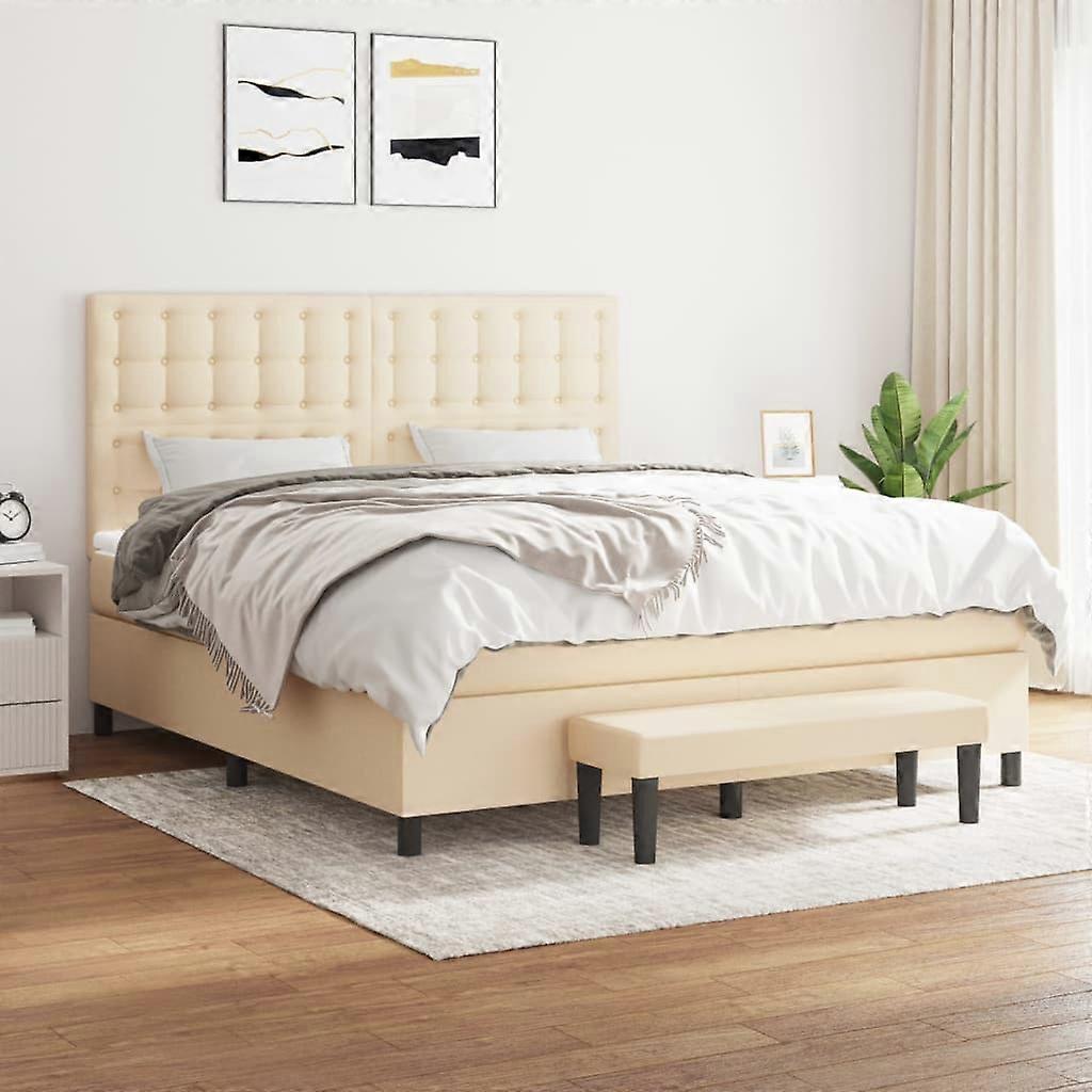 Boxspringbett mit Matratze Creme 180x200 cm Stoff