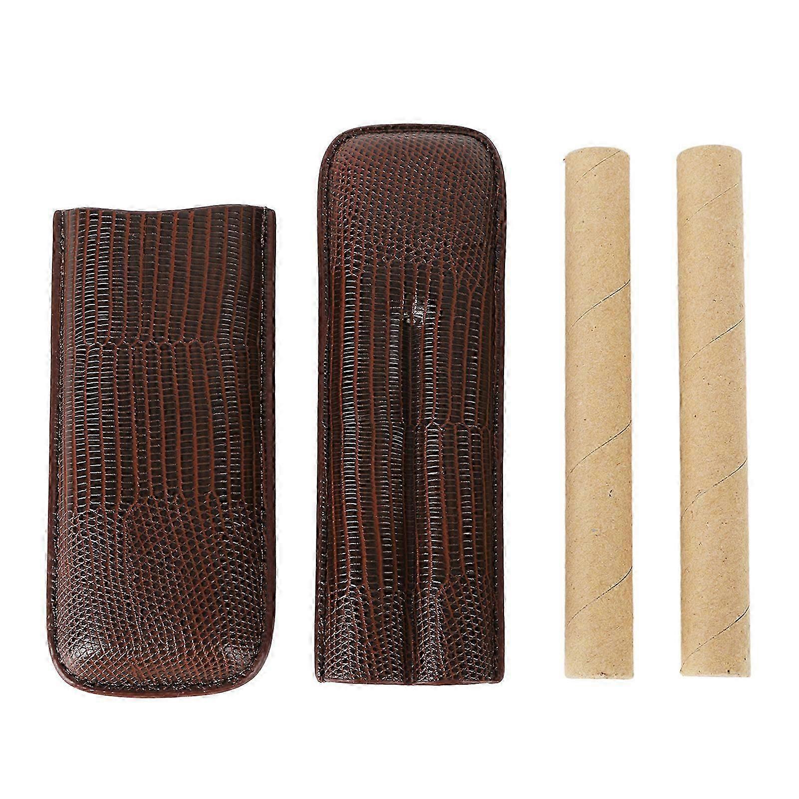 シガーケースホルダーPUレザーブラウン2フィンガーキャリングトラベルケースポータブル旅行記念日のギフト用