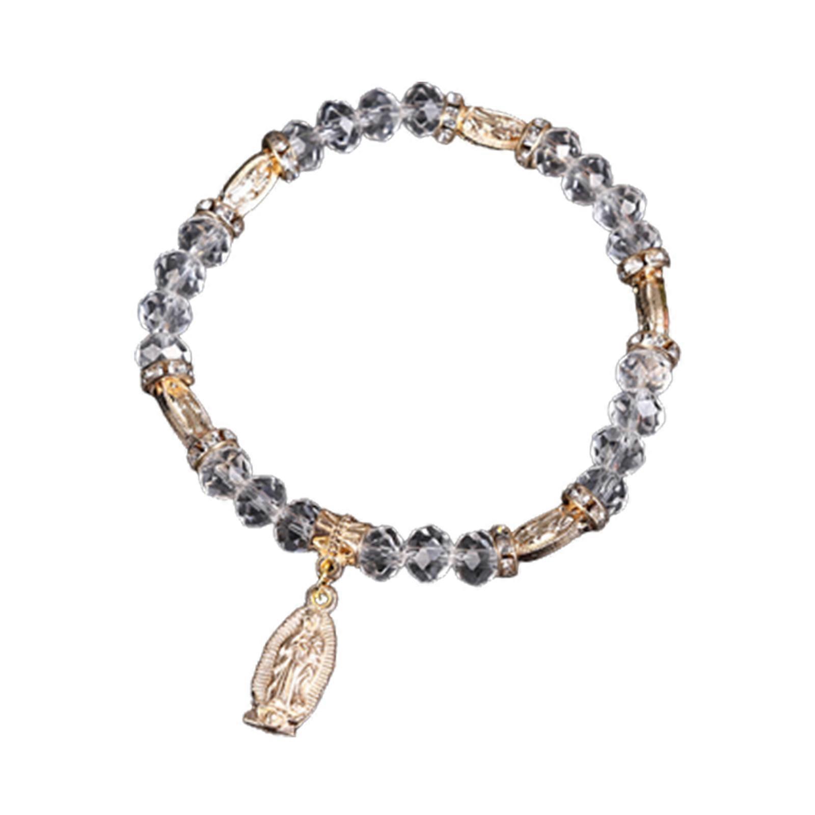 Cristal clair perle de verre chapelet Bracelet catholique chapelet à la main Accessoire or