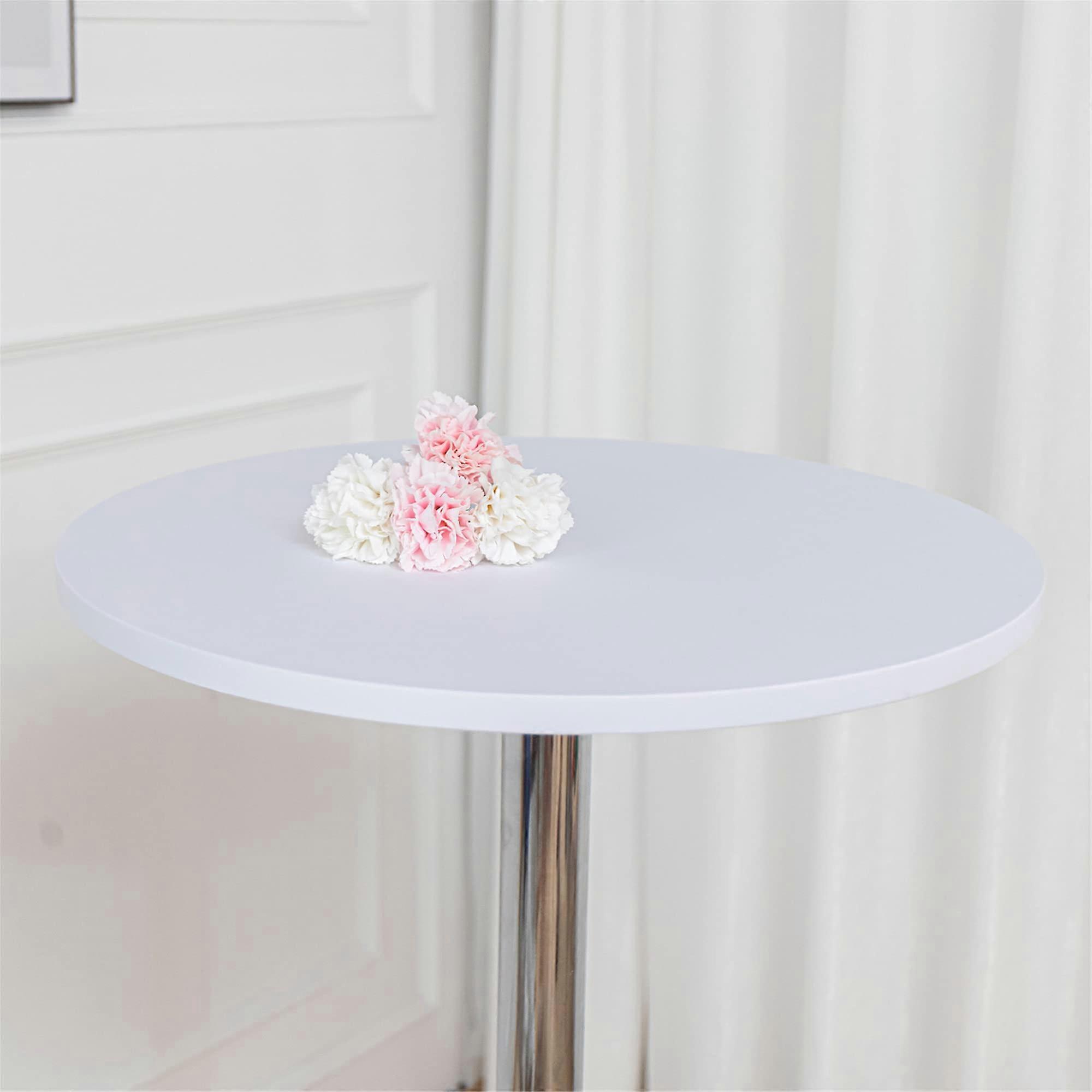 Fitted White Round Tablecloth 4-Pack, 24-Inch Round Cocktail Table Topper, Spandex Elastic Stretch Bar Table Cover