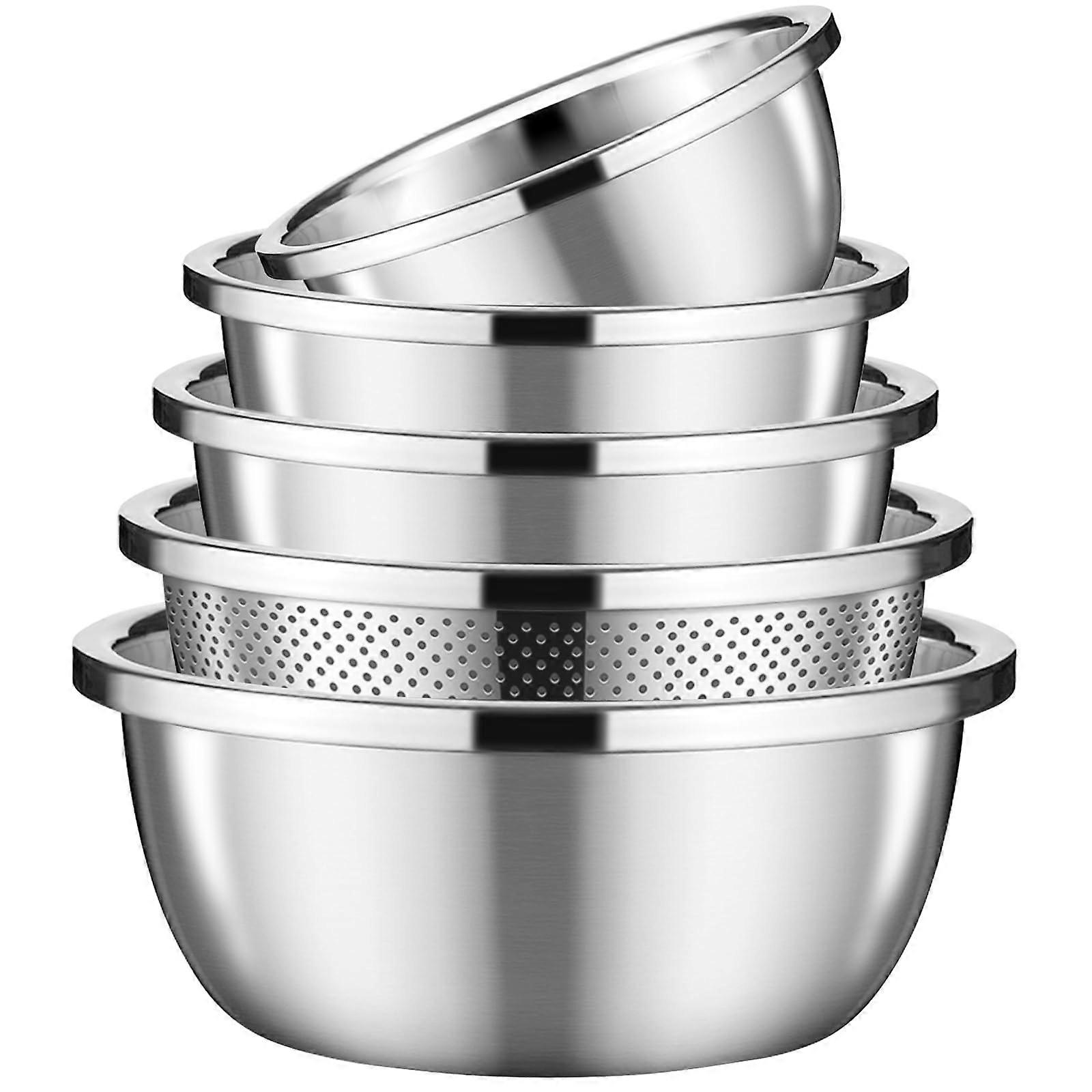 Salad Bowls Set - 5PCS Stainless Steel Meal Prep Mixing Bowls with Microporous Colander for Kitchen Storage and Organizing